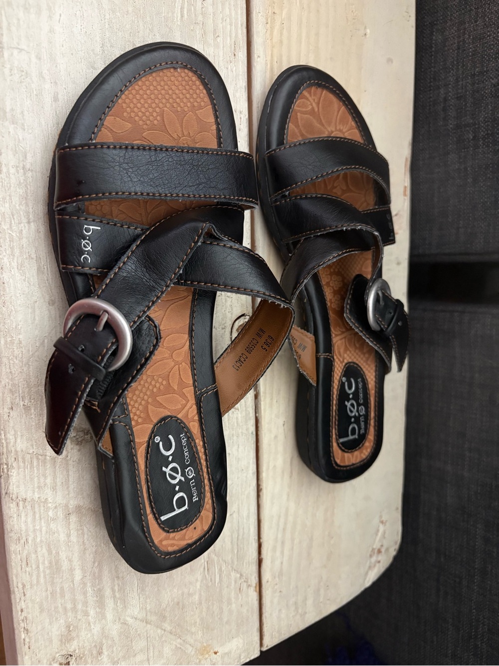 b. o. c Born Concept Tacory Black Flat Sandal Leather Size 6 - Picture 5 of 11